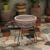 Vintiquewise Outdoor Small Red and Grey Grill Clay Fire Pit and Accent Design and Metal Stand QI004353